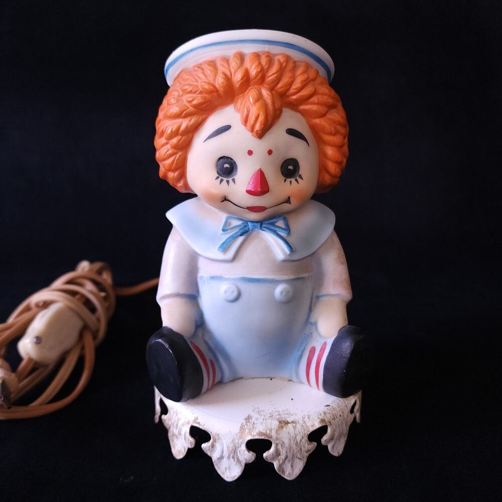 Vintage Raggedy Andy Night Light Portable Table Lamp Ceramic Figurine Figure Old